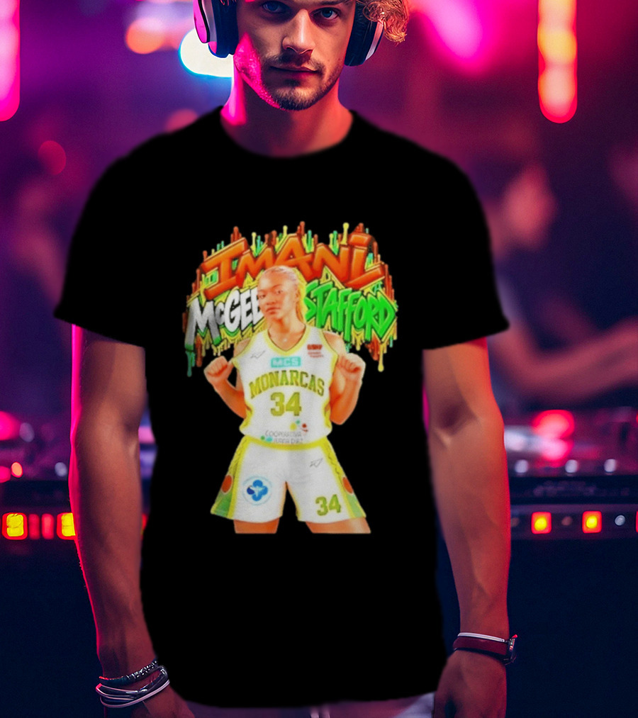 Imani McGee Stafford Monarcas 34 Basketball Player Vibrant Graffiti T-Shirt