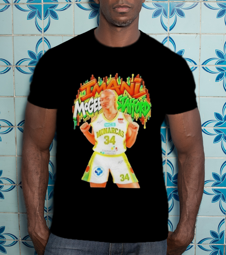 Imani McGee Stafford Monarcas 34 Basketball Player Vibrant Graffiti T-Shirt
