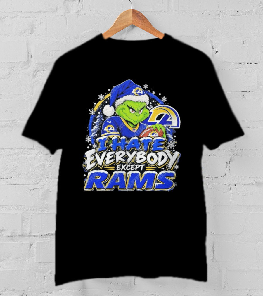 Los Angeles Rams Grinch I Hate Everybody Except Rams Holiday Fans T-Shirt