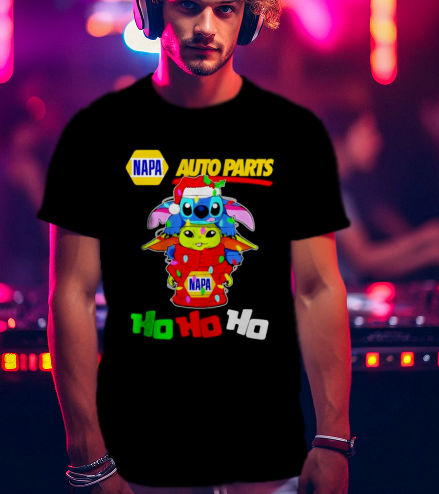 NAPA Auto Parts Baby Yoda Stitch Christmas 2026 Ho Ho Ho T-Shirt