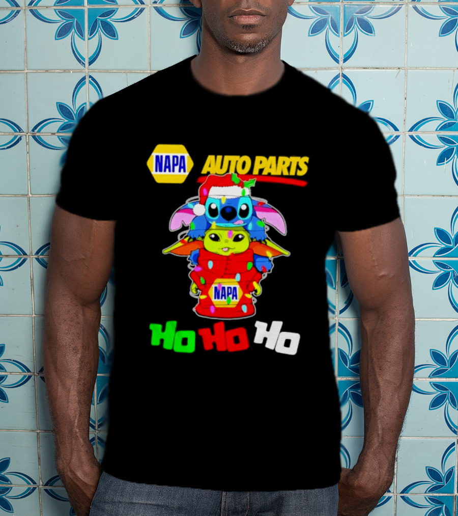 NAPA Auto Parts Baby Yoda Stitch Christmas 2026 Ho Ho Ho T-Shirt