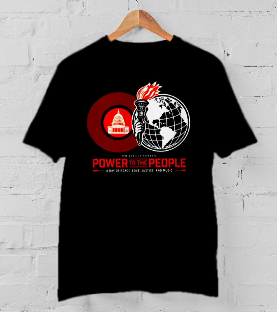 Power To The People 2026 Columbia MD October 3 Merriweather Post Pavilion Peace Love Justice And Music Capitol Building Torch Globe T-Shirt