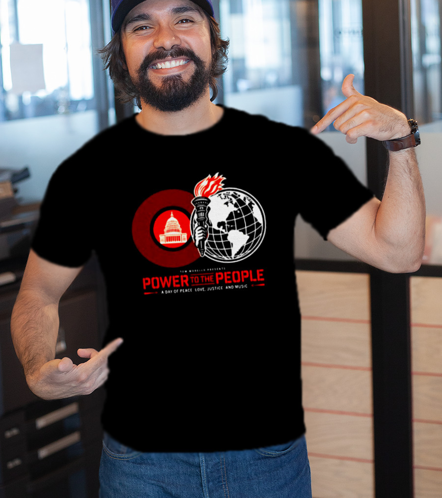 Power To The People 2026 Columbia MD October 3 Merriweather Post Pavilion Peace Love Justice And Music Capitol Building Torch Globe T-Shirt