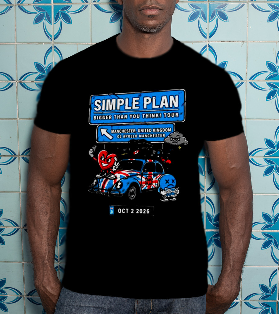 Simple Plan Bigger Than You Think Tour Manchester United Kingdom O2 Apollo October 2 2026 T-Shirt