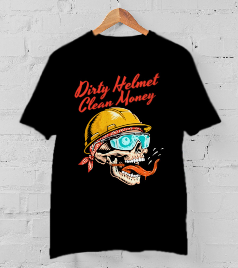 Dirty Helmet Clean Money Skull With Bandana And Goggles T-Shirt
