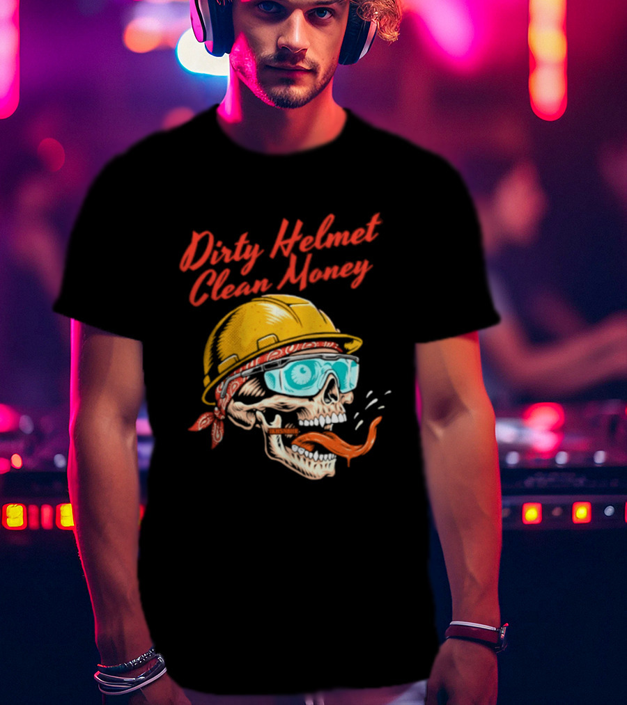 Dirty Helmet Clean Money Skull With Bandana And Goggles T-Shirt