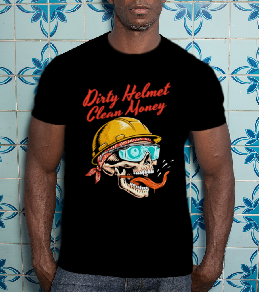 Dirty Helmet Clean Money Skull With Bandana And Goggles T-Shirt