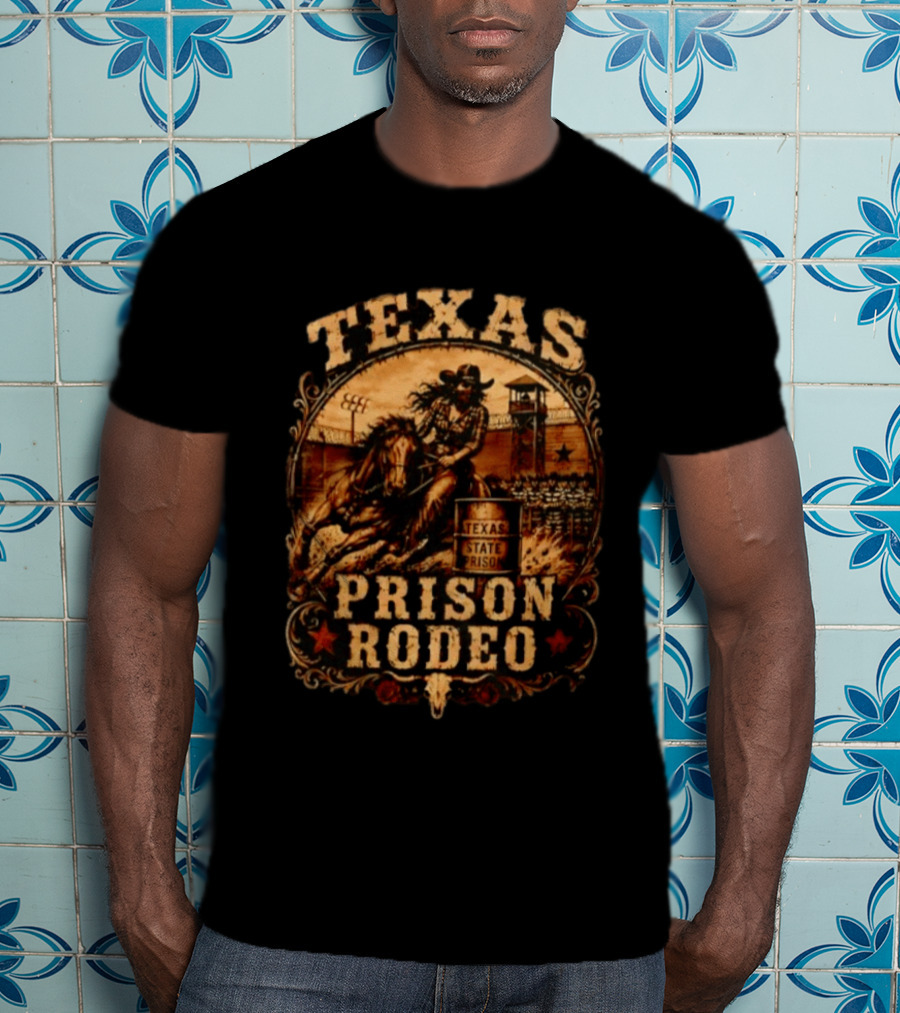 Texas State Prison Rodeo Cowgirl On Horse Western Scene T-Shirt