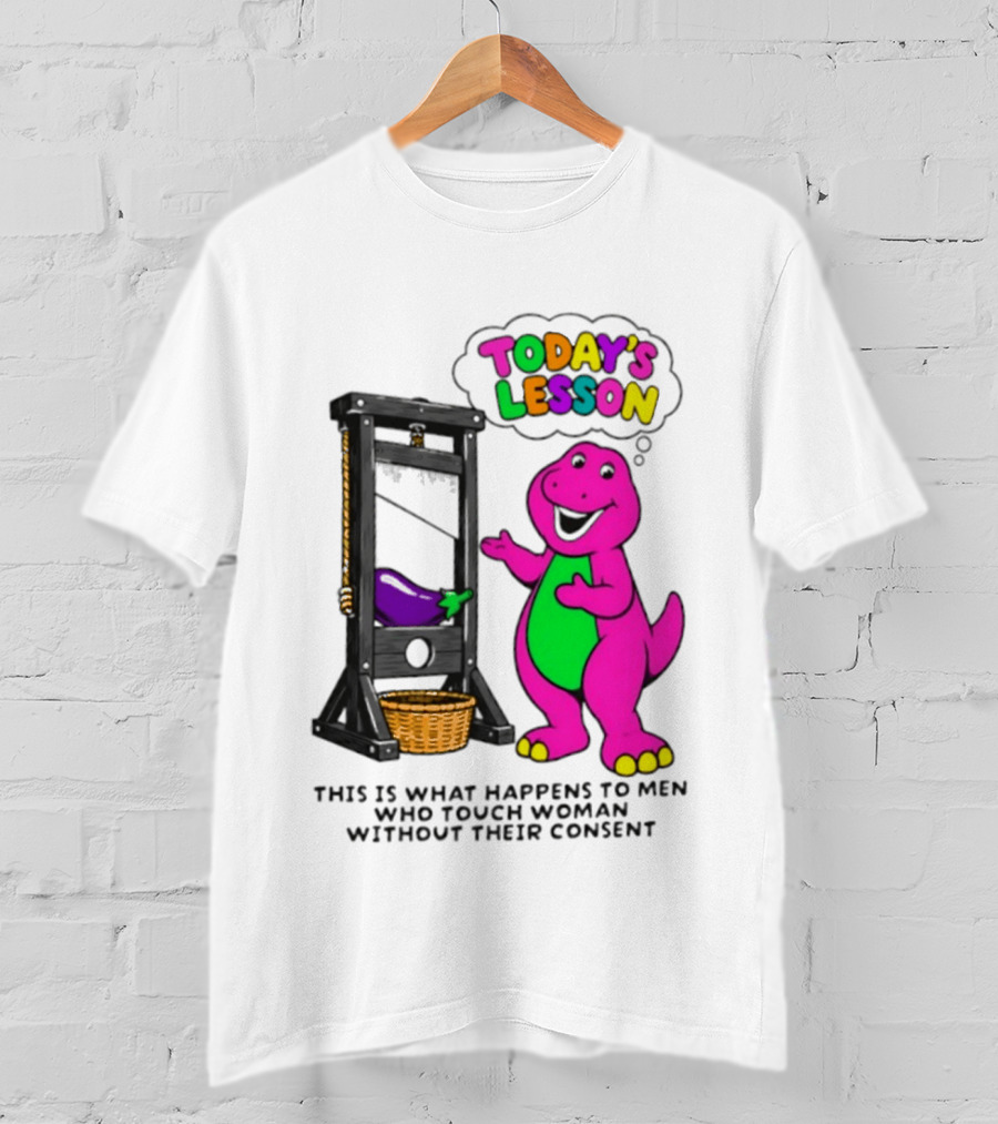 Today's Lesson Purple Dinosaur Guillotine Irony Consent Awareness T-Shirt