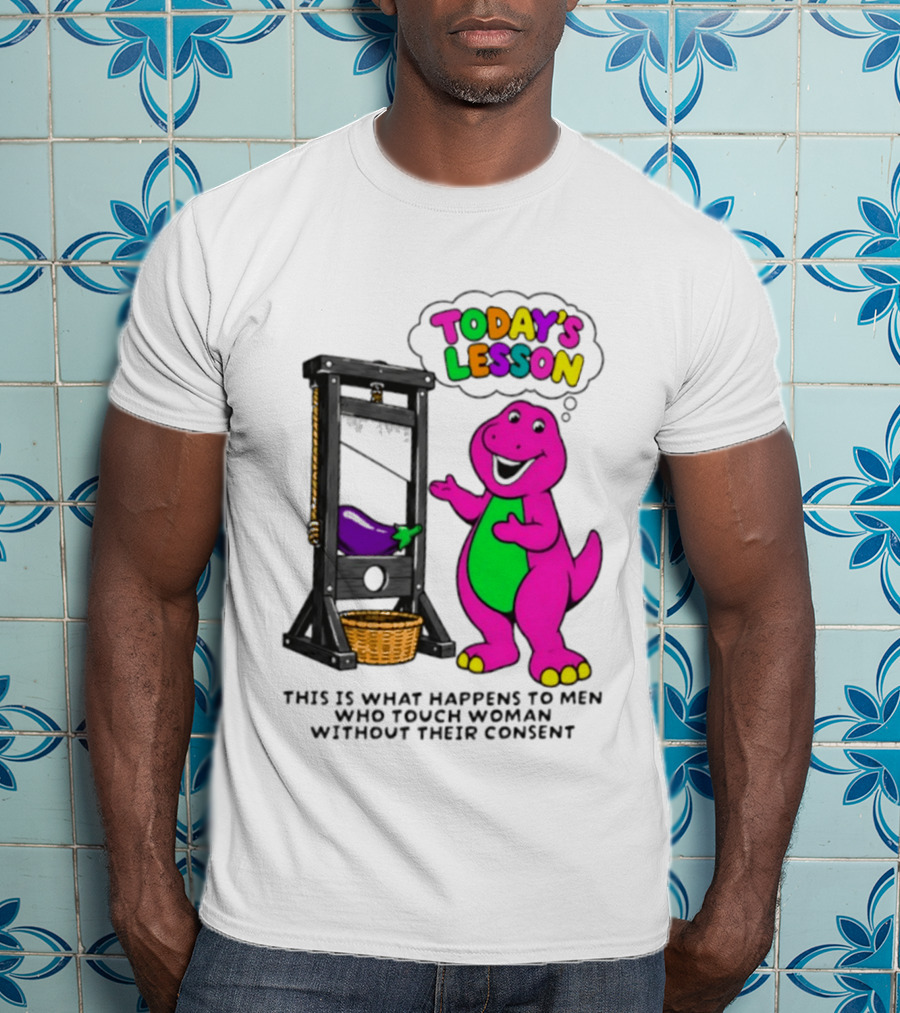 Today's Lesson Purple Dinosaur Guillotine Irony Consent Awareness T-Shirt