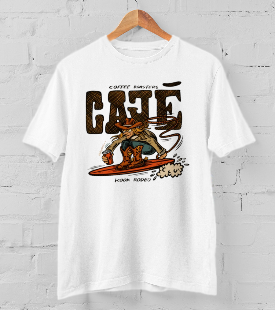 Cowboy Cafe Coffee Roaster Kook Rodeo Surfing Cowboy T-Shirt