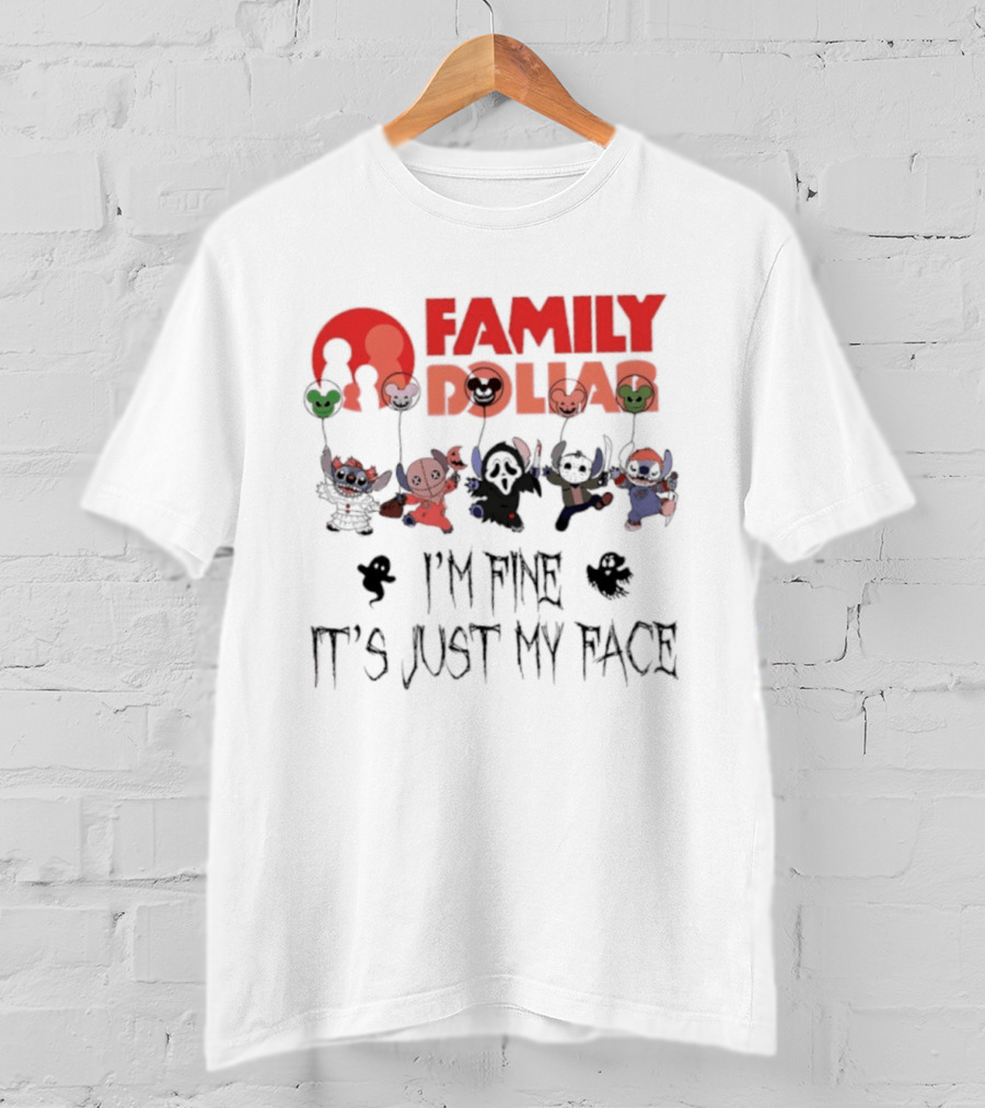 Family Dollar Stitch 2026 Halloween I'm Fine It's Just My Face T-Shirt
