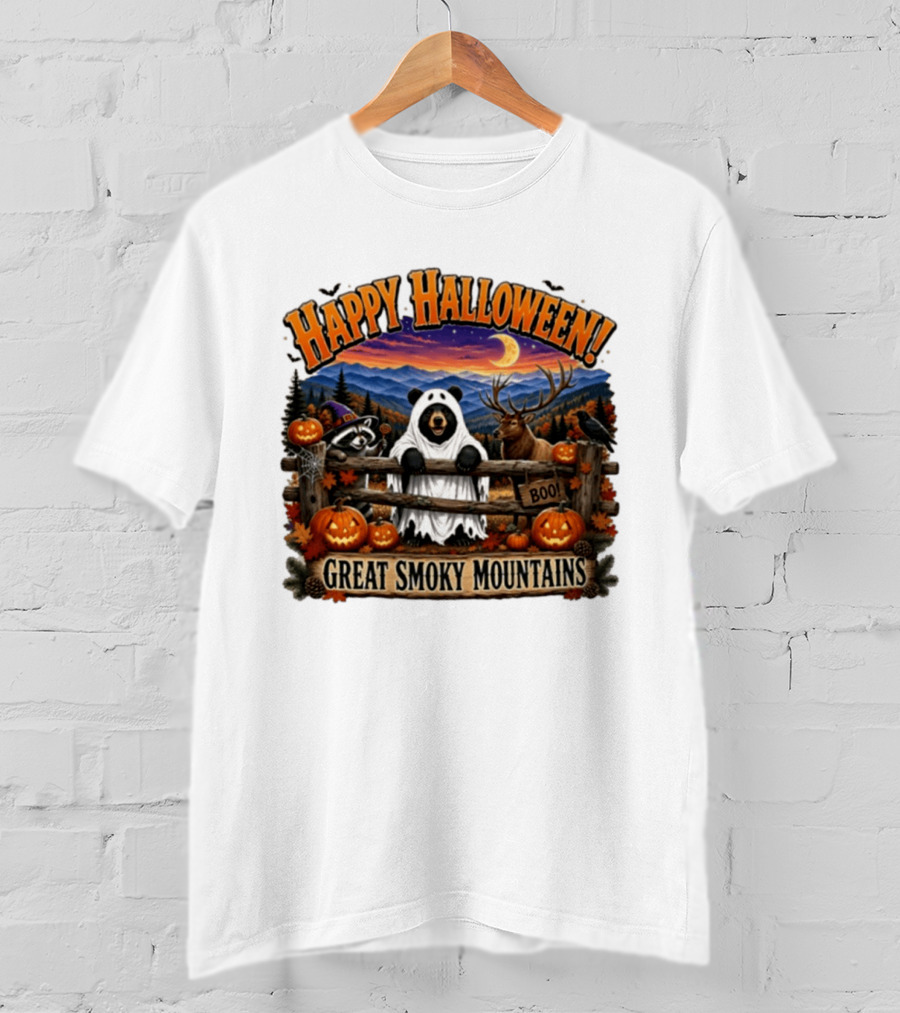Happy Halloween Boo Great Smoky Mountains Bear Raccoon Deer T-Shirt