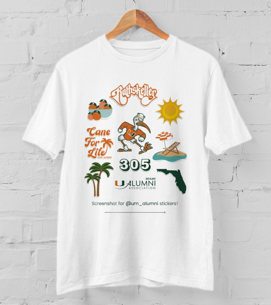Miami Alumni Association Cane For Life 305 Florida Sun Beach Palms T-Shirt