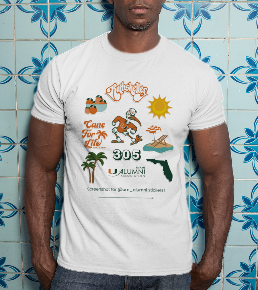 Miami Alumni Association Cane For Life 305 Florida Sun Beach Palms T-Shirt