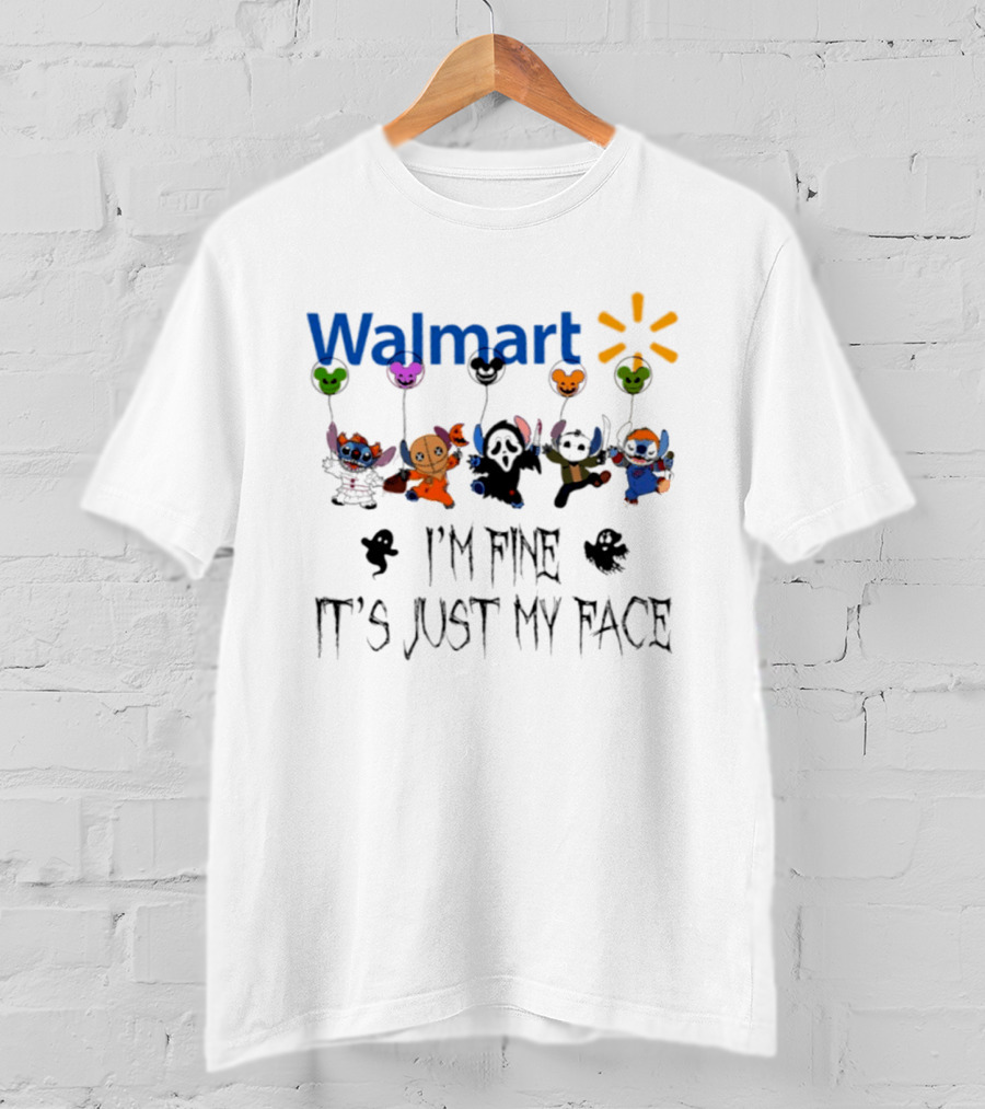 Walmart Stitch 2026 Halloween I'm Fine It's Just My Face Balloon Characters T-Shirt