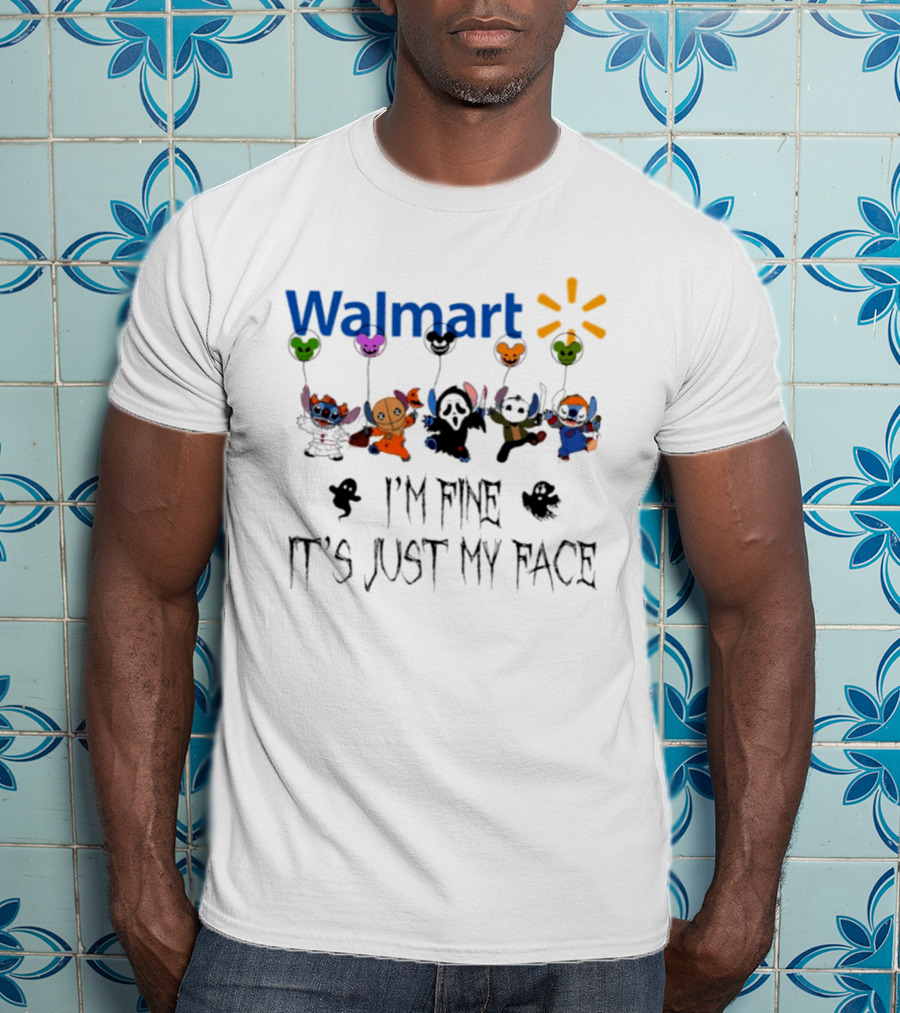 Walmart Stitch 2026 Halloween I'm Fine It's Just My Face Balloon Characters T-Shirt