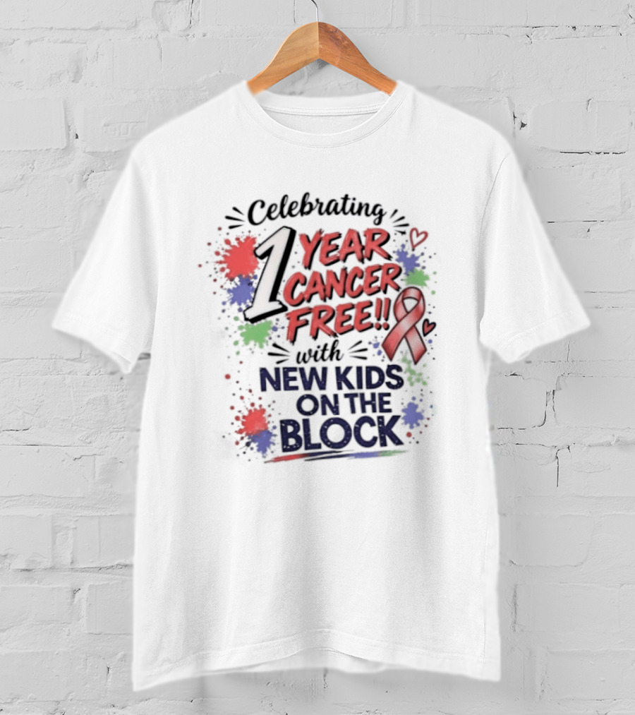 Celebrating 1 Year Cancer Free With New Kids On The Block Ribbon T-Shirt