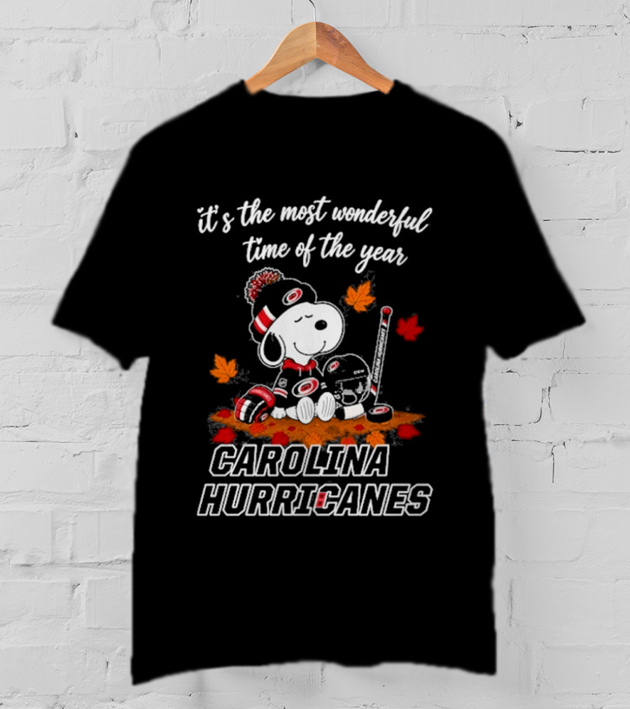 Carolina Hurricanes Snoopy Autumn Fall Football Most Wonderful Time Of The Year T-Shirt