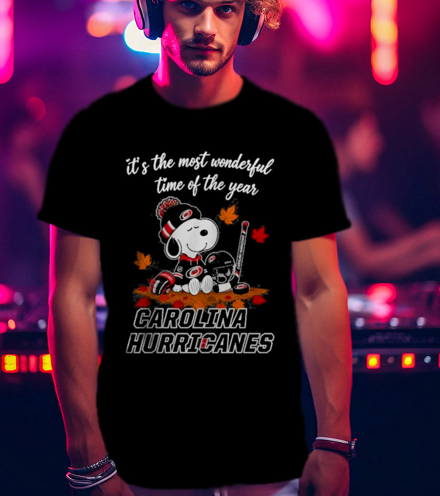 Carolina Hurricanes Snoopy Autumn Fall Football Most Wonderful Time Of The Year T-Shirt