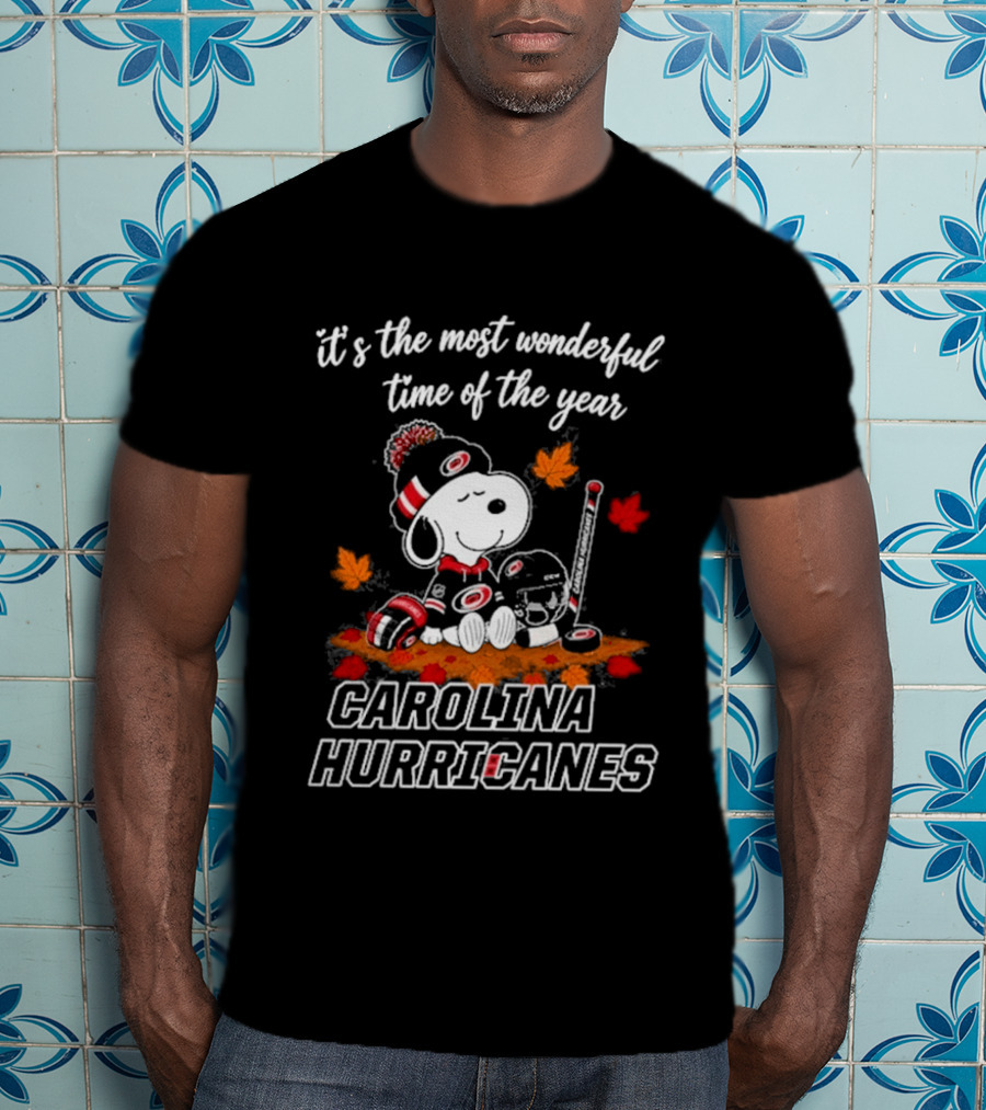 Carolina Hurricanes Snoopy Autumn Fall Football Most Wonderful Time Of The Year T-Shirt