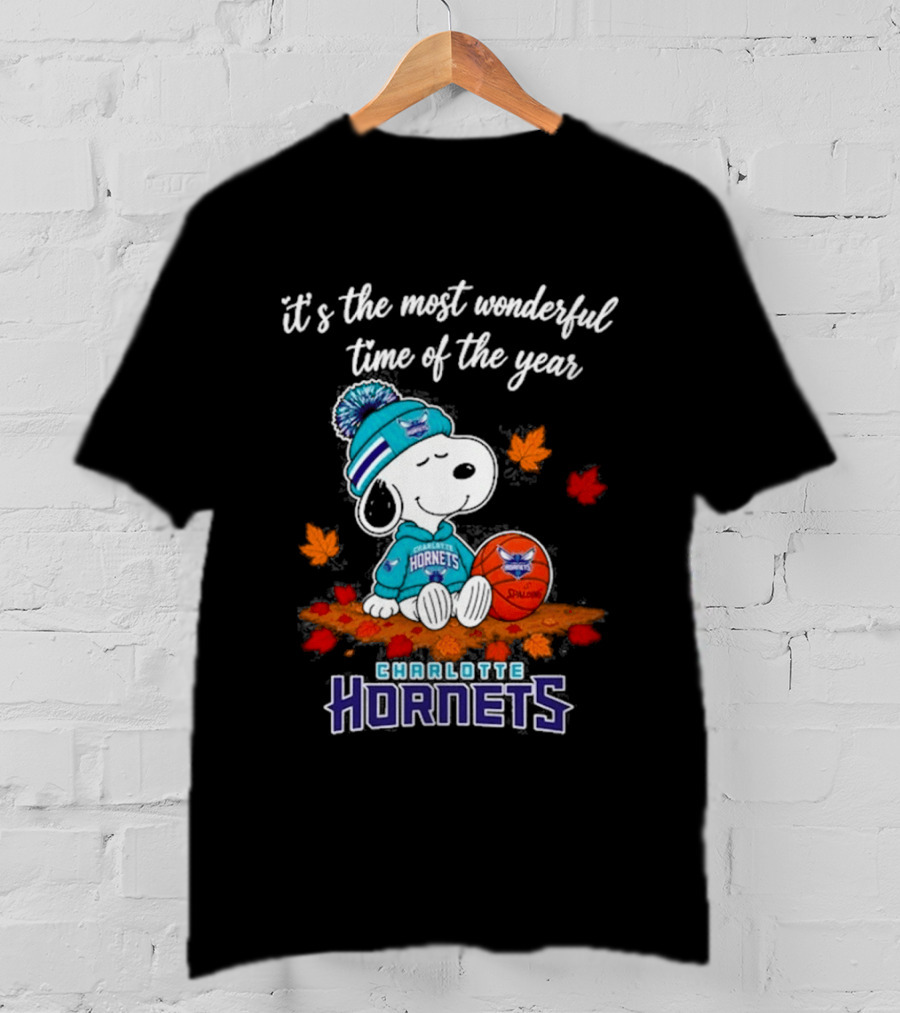 Charlotte Hornets Snoopy Autumn Football Most Wonderful Time Of The Year T-Shirt