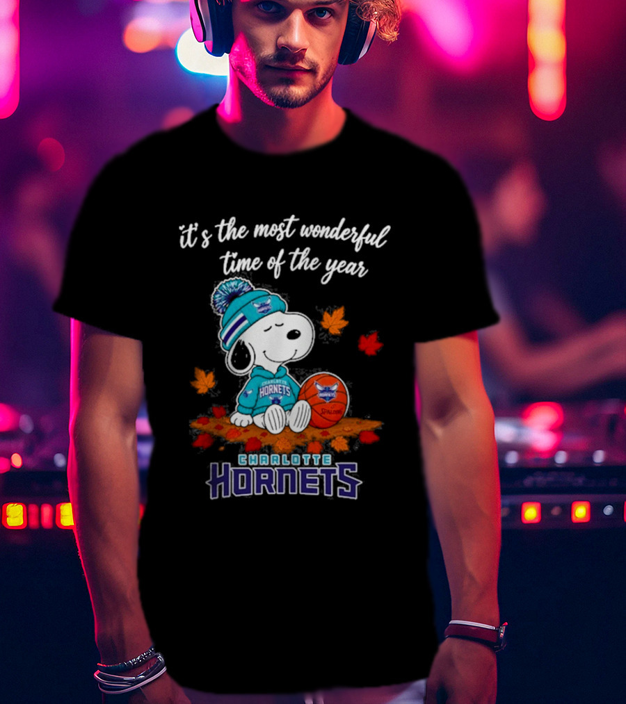 Charlotte Hornets Snoopy Autumn Football Most Wonderful Time Of The Year T-Shirt