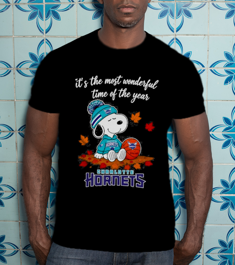 Charlotte Hornets Snoopy Autumn Football Most Wonderful Time Of The Year T-Shirt