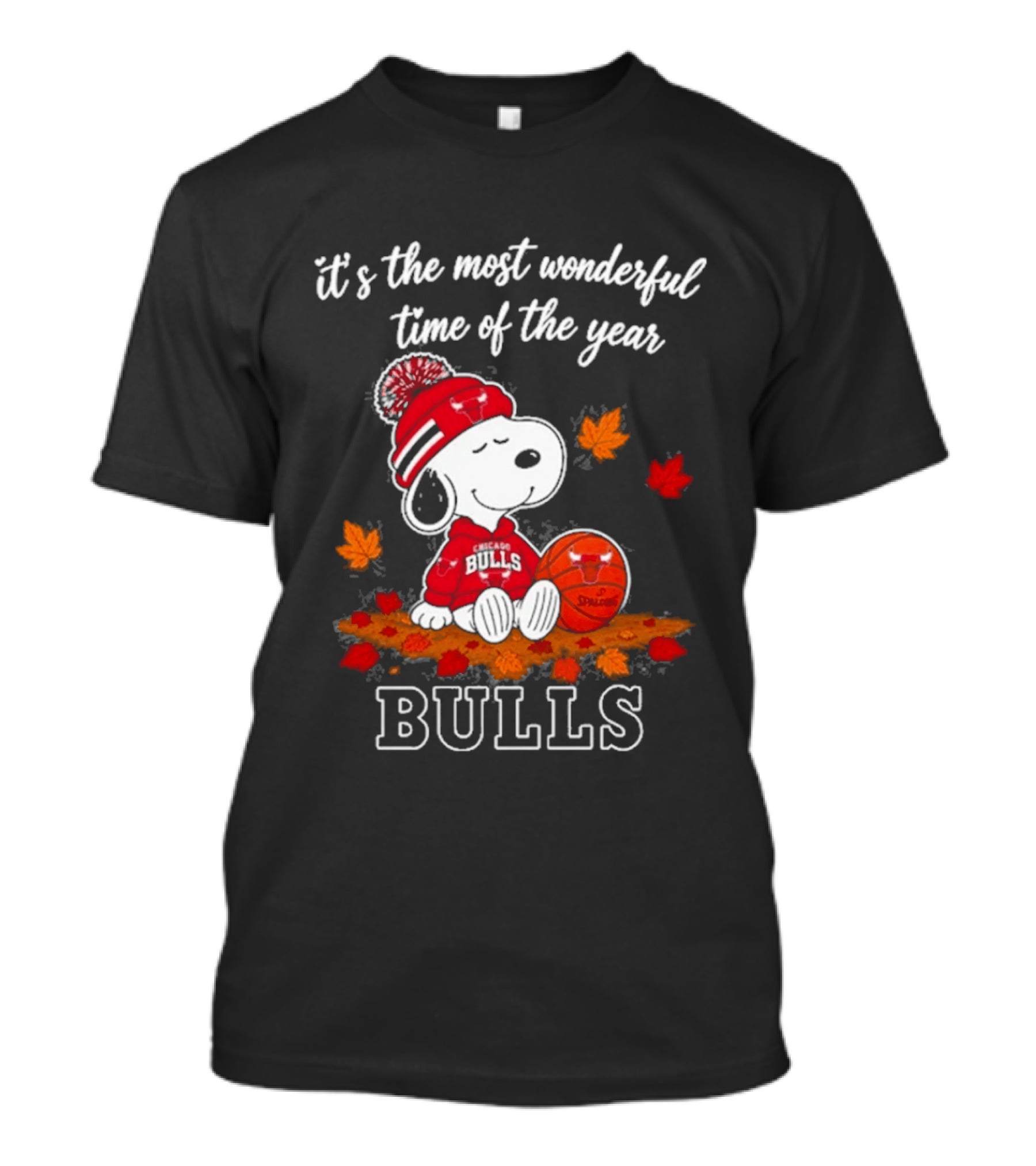 Chicago Bulls Snoopy Autumn Leaves Football Most Wonderful Time Of The Year T-Shirt