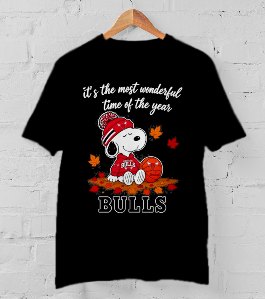 Chicago Bulls Snoopy Autumn Leaves Football Most Wonderful Time Of The Year T-Shirt
