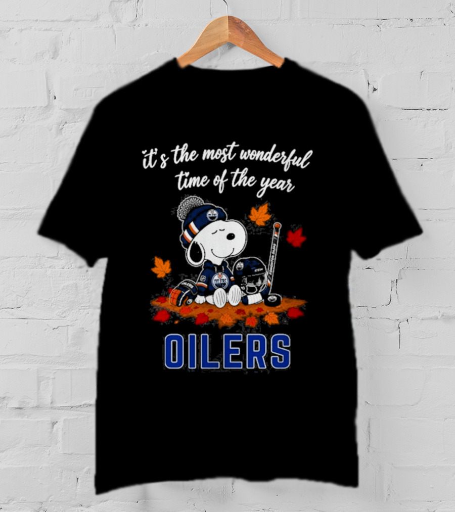 It's The Most Wonderful Time Of The Year Edmonton Oilers Snoopy Autumn Football T-Shirt