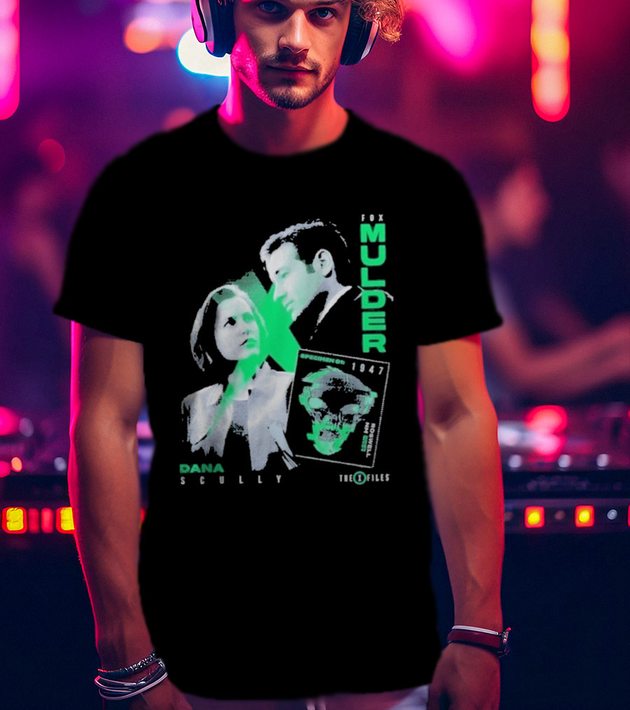 Fox Mulder Dana Scully The X Files 1997 Skull Print T-Shirt