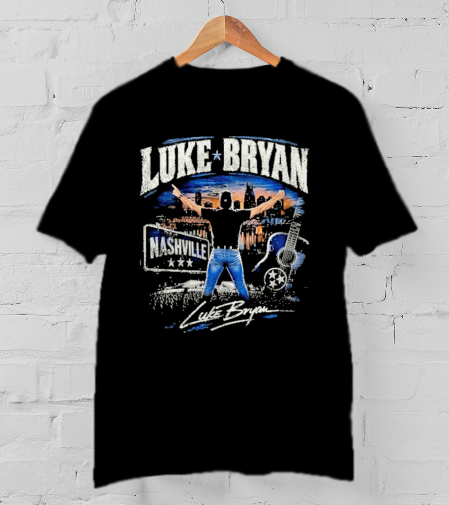 Luke Bryan Nashville Concert Country Music Vibes With Guitar And Signature T-Shirt