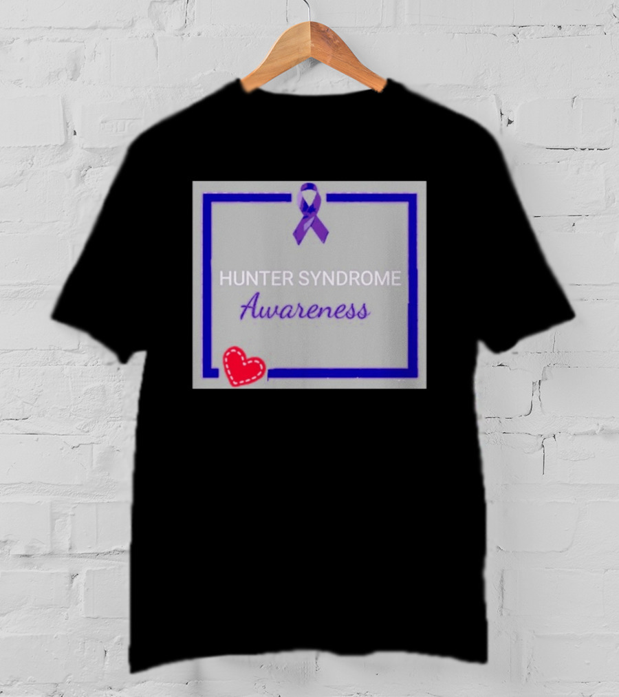 Hunter Syndrome Awareness Purple Ribbon And Heart Symbolization T-Shirt