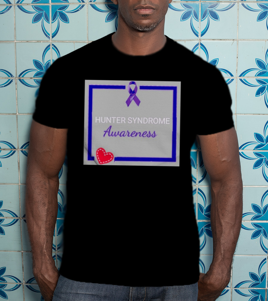 Hunter Syndrome Awareness Purple Ribbon And Heart Symbolization T-Shirt