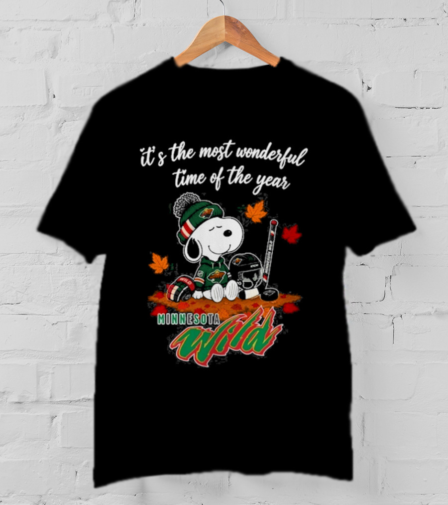 Minnesota Wild Snoopy Autumn Football Most Wonderful Time Of The Year T-Shirt