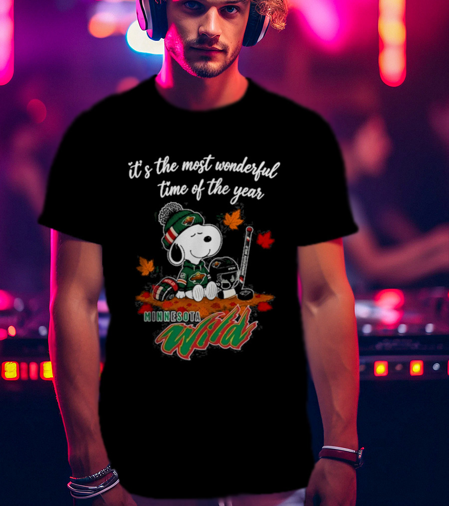 Minnesota Wild Snoopy Autumn Football Most Wonderful Time Of The Year T-Shirt
