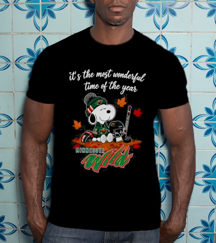 Minnesota Wild Snoopy Autumn Football Most Wonderful Time Of The Year T-Shirt