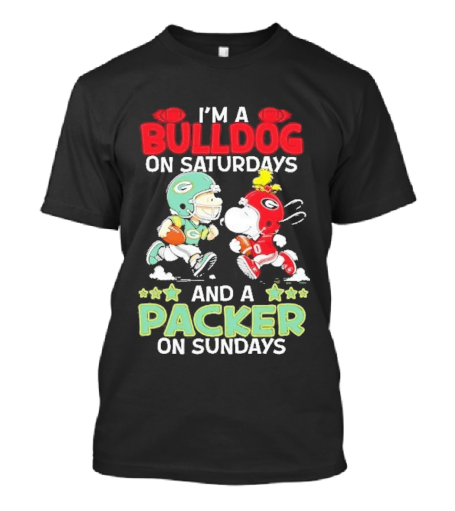 I'm A Bulldog On Saturdays And A Packer On Sundays Football Peanuts T-Shirt