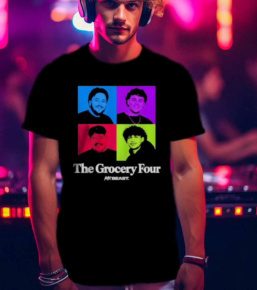 MrBeast Grocery Four Pop Art Style Colorful Portraits T-Shirt