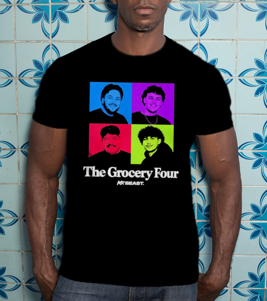 MrBeast Grocery Four Pop Art Style Colorful Portraits T-Shirt