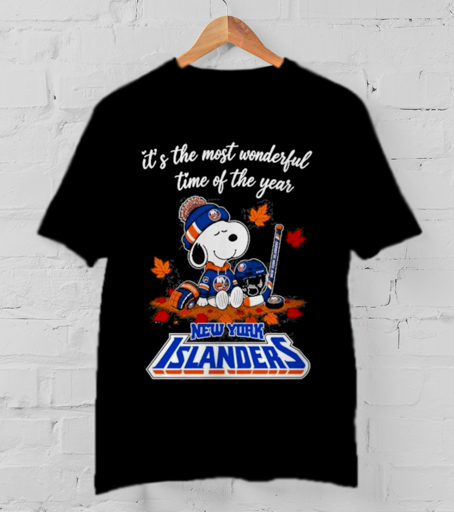 New York Islanders Snoopy Hockey Fall Autumn Most Wonderful Time Of The Year T-Shirt