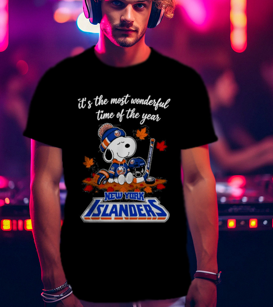 New York Islanders Snoopy Hockey Fall Autumn Most Wonderful Time Of The Year T-Shirt