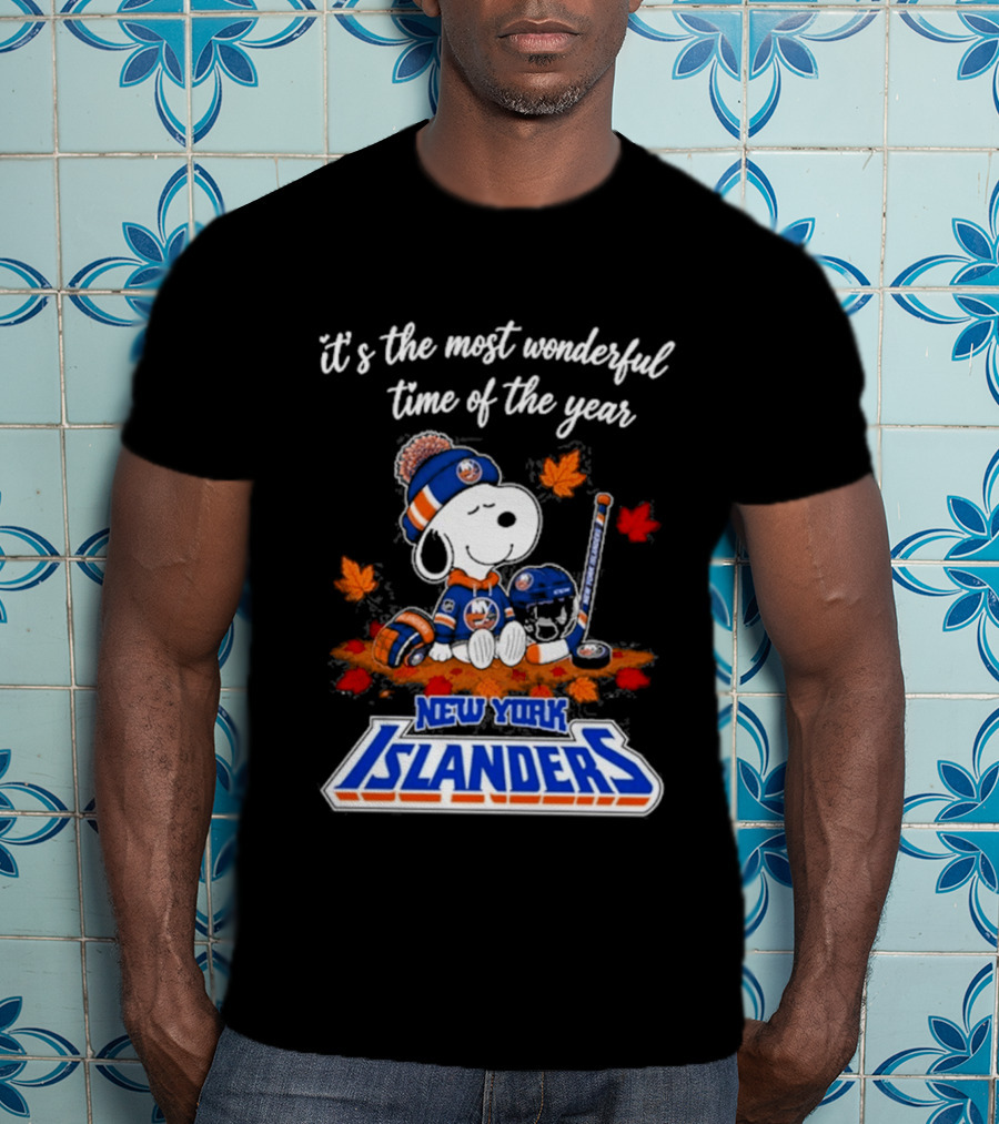 New York Islanders Snoopy Hockey Fall Autumn Most Wonderful Time Of The Year T-Shirt
