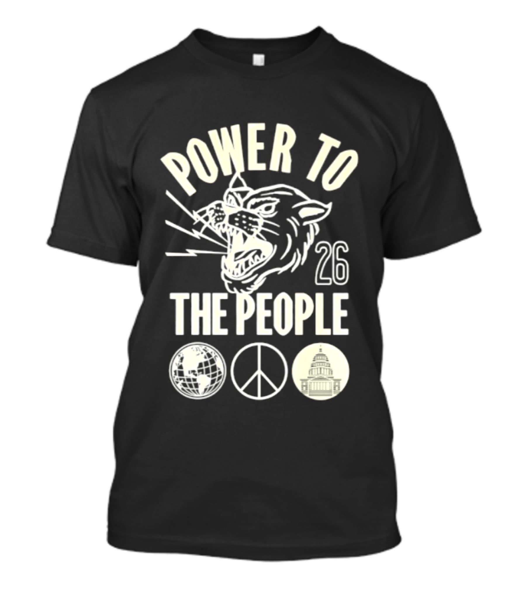 Power To The People 26 Roaring Panther Globe Peace Sign T-Shirt