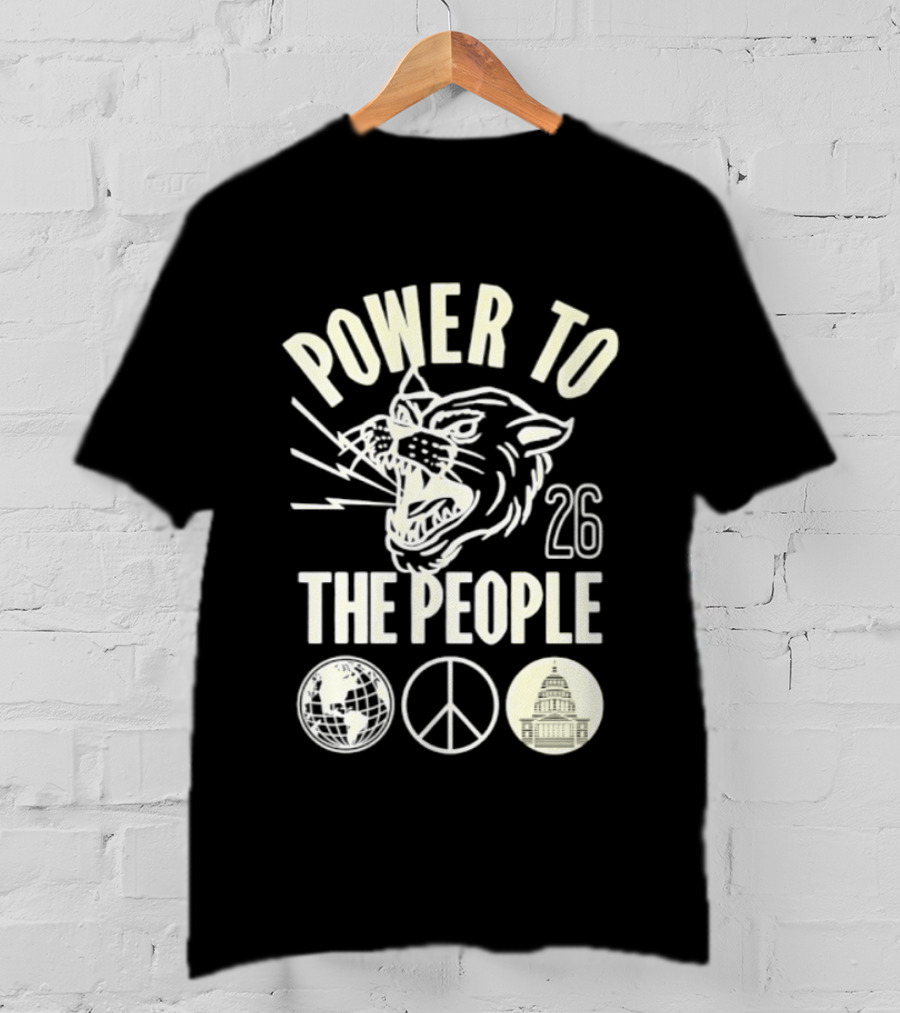 Power To The People 26 Roaring Panther Globe Peace Sign T-Shirt