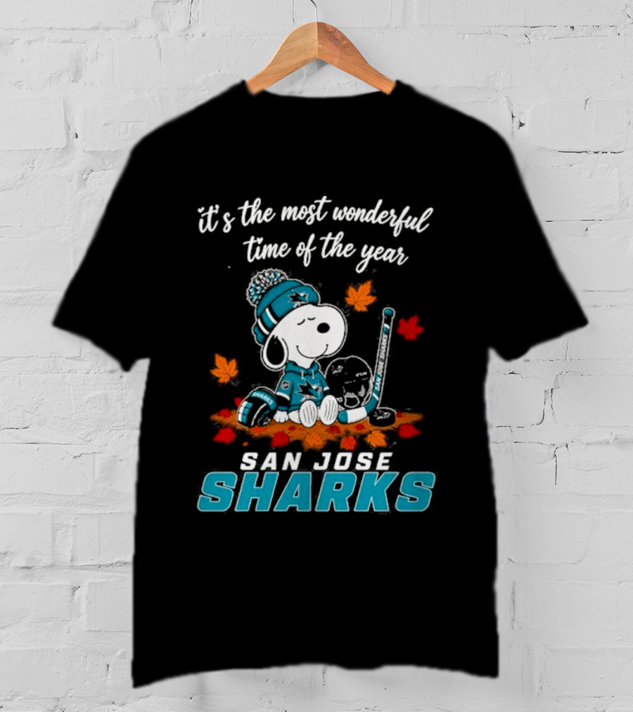 San Jose Sharks Snoopy Autumn Hockey It's The Most Wonderful Time Of The Year T-Shirt