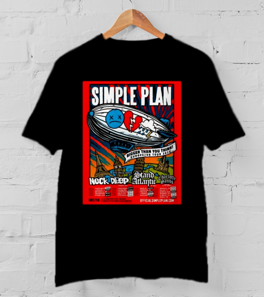 SIMPLE PLAN Bigger Than You Think Europe And UK Tour 2026 Featuring Neck Deep Stand Atlantic Charlotte Sands T-Shirt