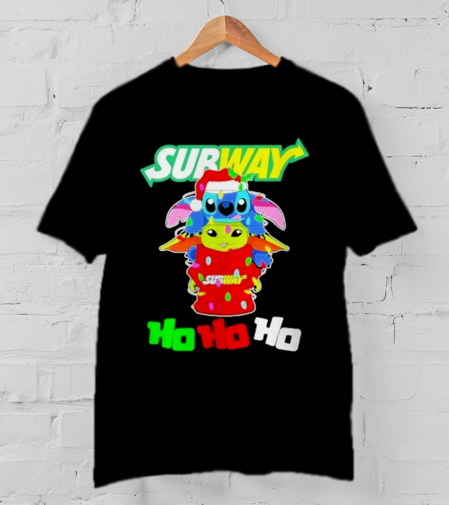 Subway Baby Yoda Stitch Christmas 2026 Ho Ho Ho T-Shirt