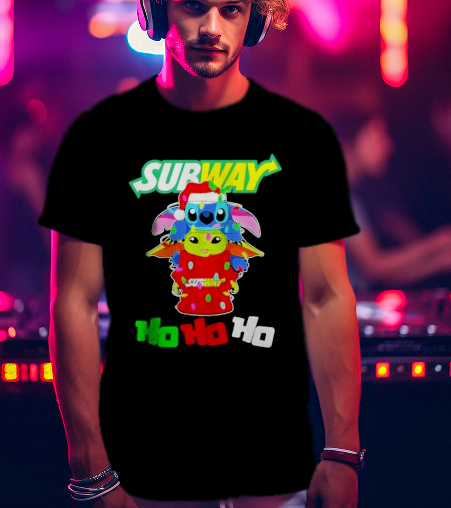 Subway Baby Yoda Stitch Christmas 2026 Ho Ho Ho T-Shirt